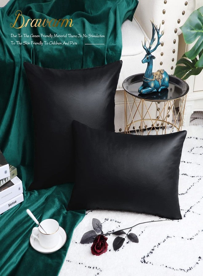 BRAWARM Faux Leather Throw Pillow Covers 18 X 18 Inches - Black Leather Pilow Covers Pack of 2, Solid Dyed Leather Pillowcases for Couch Bed Sofa Garden Home Decorative - Image 4
